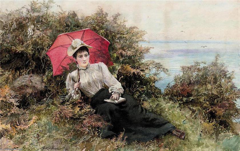 Wikioo.org – L'Encyclopédie des Beaux Arts - Peinture, Oeuvre de Arthur Hopkins - un jeune femme lecture par de  la  mer