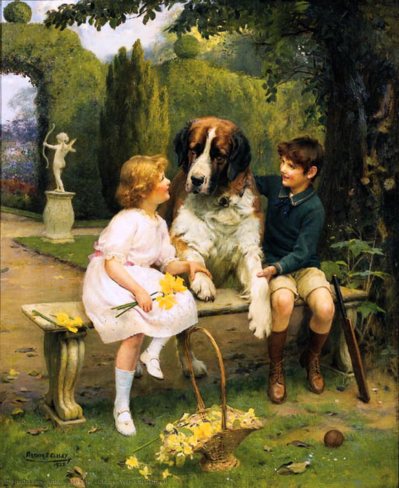Wikioo.org - The Encyclopedia of Fine Arts - Painting, Artwork by Arthur John Elsley - Children With A St Bernard