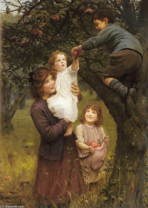 WikiOO.org - Encyclopedia of Fine Arts - Maalaus, taideteos Arthur John Elsley - Picking Apples