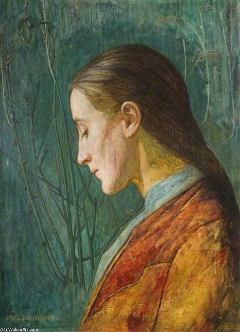 Wikioo.org - The Encyclopedia of Fine Arts - Painting, Artwork by Arthur Joseph Gaskin - Portrait Of A Reflective Lady