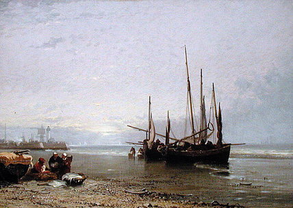 Wikioo.org - The Encyclopedia of Fine Arts - Painting, Artwork by Arthur Joseph Meadows - Luggers On The Beach At Treport