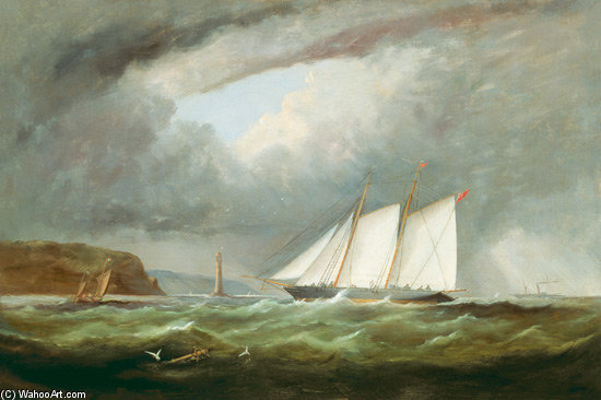 WikiOO.org - Encyclopedia of Fine Arts - Lukisan, Artwork Arthur Wellington Fowles - Schooner Yacht 'esmeralda' In Alderney Roads Off Cap Le Hague