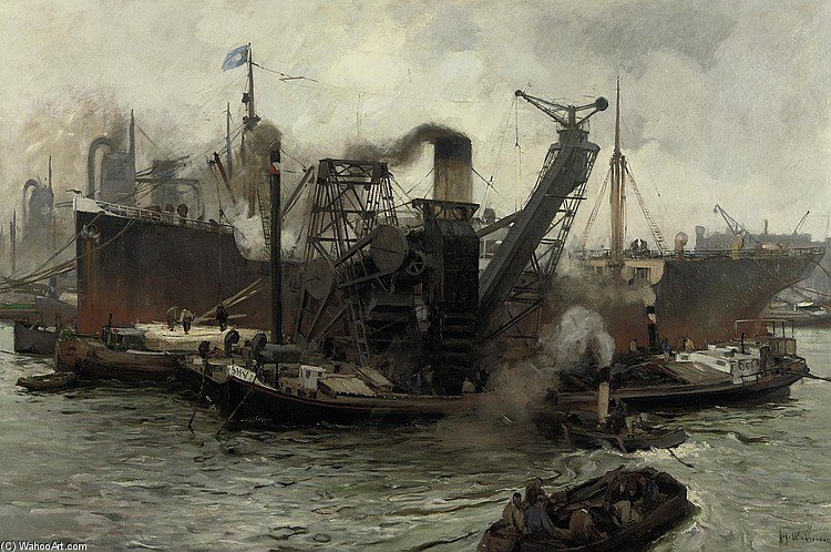 Wikioo.org - The Encyclopedia of Fine Arts - Painting, Artwork by August Willem Van Voorden - Transportation Of Coals