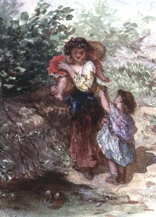 Wikioo.org - The Encyclopedia of Fine Arts - Painting, Artwork by Augustus Jules Bouvier - Girl Standing With A Child