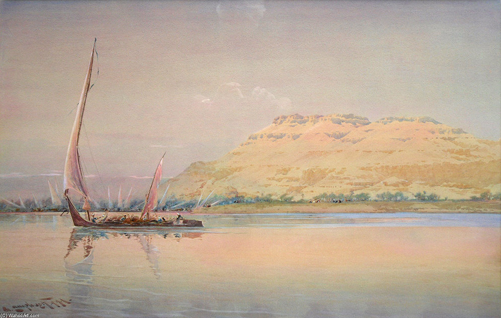 Wikioo.org – La Enciclopedia de las Bellas Artes - Pintura, Obras de arte de Augustus Osborne Lamplough - Amanecer en Luxor