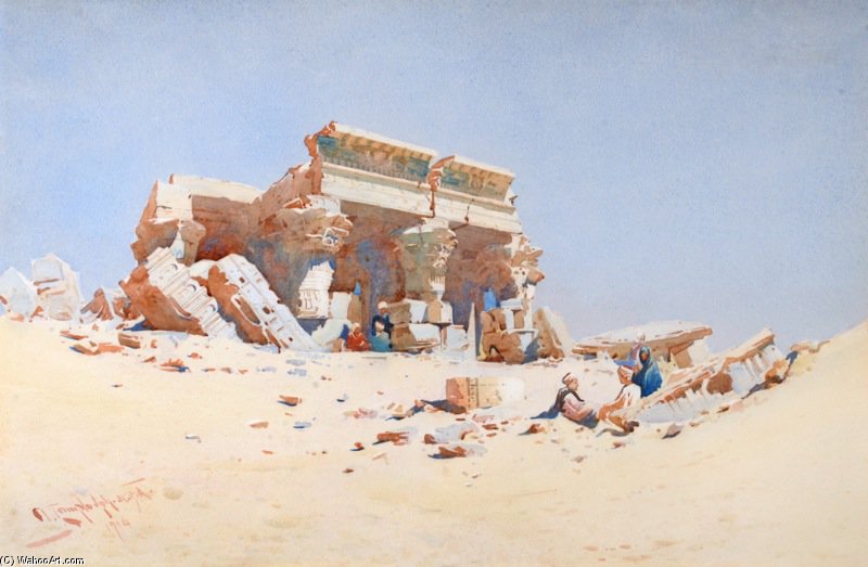 Wikioo.org - The Encyclopedia of Fine Arts - Painting, Artwork by Augustus Osborne Lamplough - Temple Of Kom Ombo