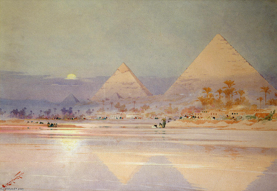 Wikioo.org - Bách khoa toàn thư về mỹ thuật - Vẽ tranh, Tác phẩm nghệ thuật Augustus Osborne Lamplough - The Pyramids At Dusk