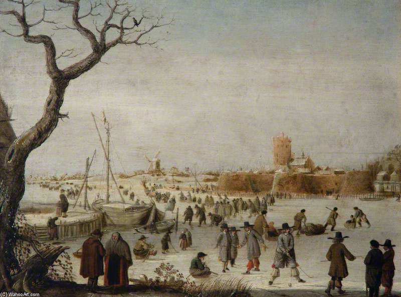 Wikioo.org - The Encyclopedia of Fine Arts - Painting, Artwork by Barend Avercamp (Barend Petersz) - Winter Landscape With Skaters On A River