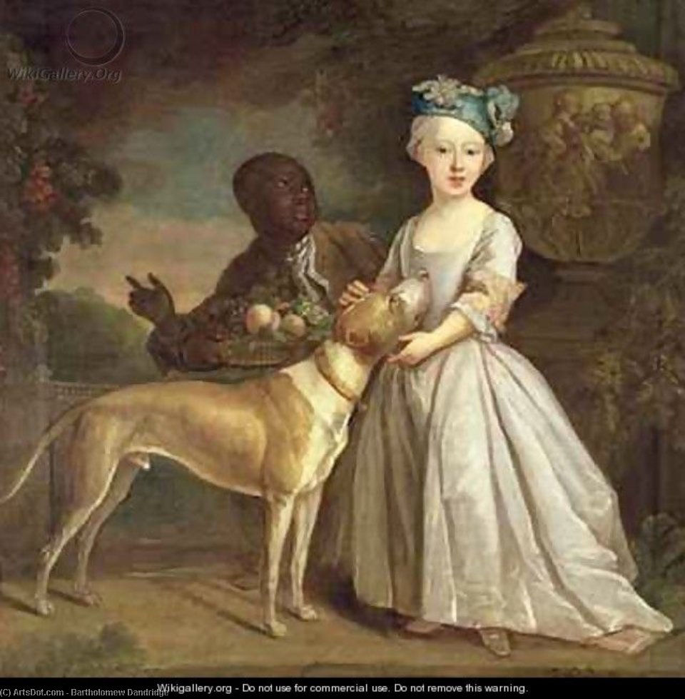 WikiOO.org - Encyclopedia of Fine Arts - Schilderen, Artwork Bartholomew Dandridge - A Young Girl With A Dog And A Page,