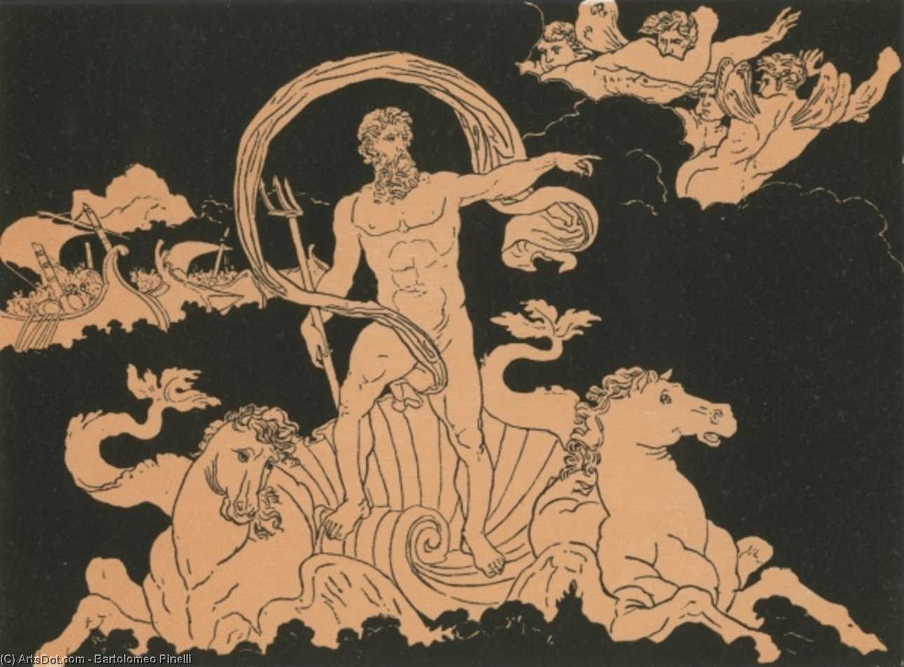 WikiOO.org - Enciklopedija dailės - Tapyba, meno kuriniai Bartolomeo Pinelli - Neptune Stilling The Waves