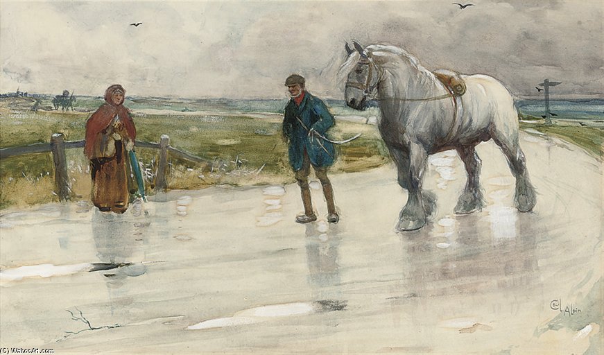 Wikioo.org - The Encyclopedia of Fine Arts - Painting, Artwork by Beatrice Parsons - Leading The Way Home - A Suffolk Punch And His Groom