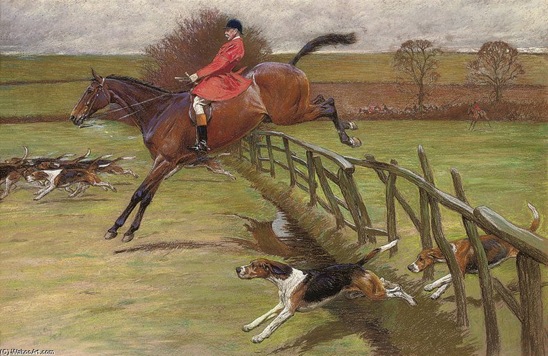 WikiOO.org - Encyclopedia of Fine Arts - Maľba, Artwork Beatrice Parsons - The Master Of The Hunt, Edward Preston Rawnsley, Clearing A Fence