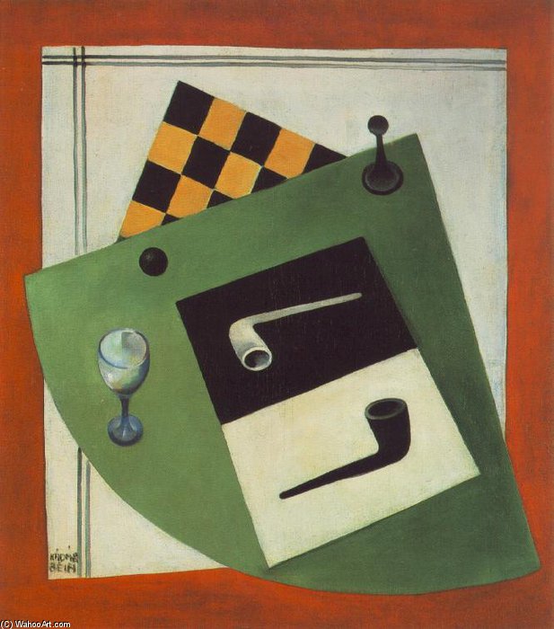 WikiOO.org - Encyclopedia of Fine Arts - Maľba, Artwork Bela Kadar - Still-life With Chessboard And Pipe