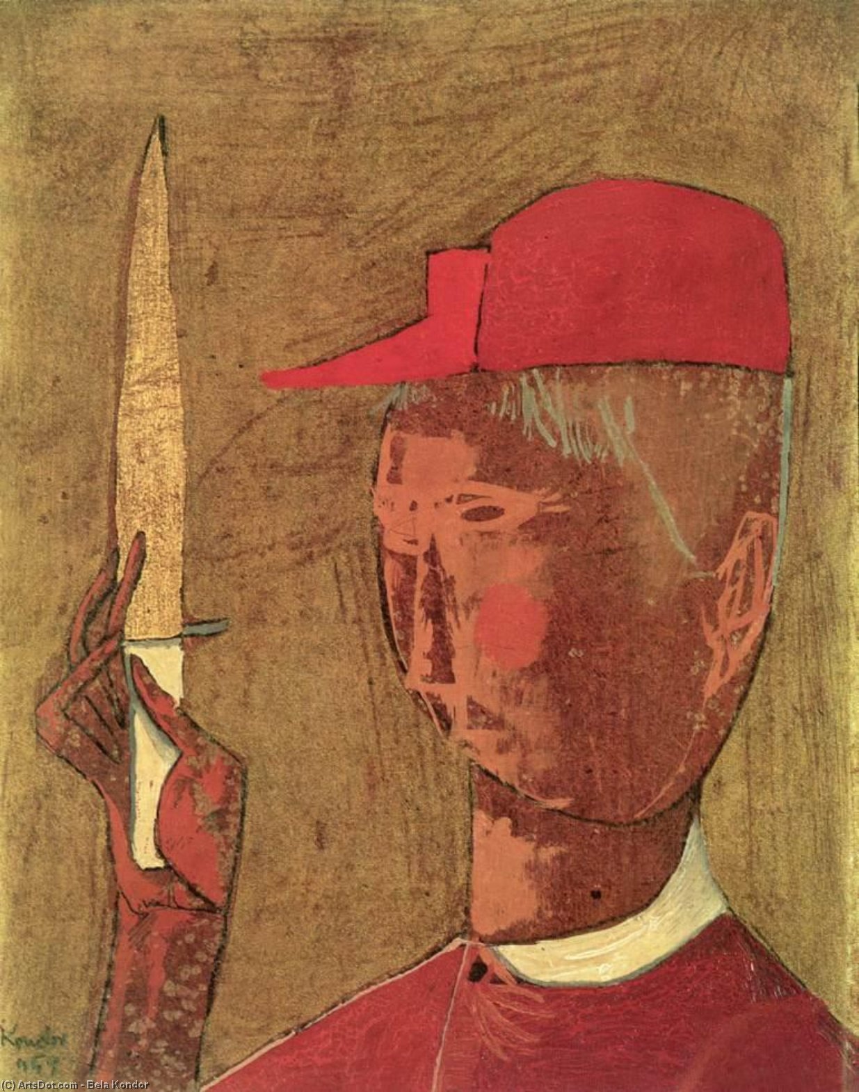 Wikioo.org - The Encyclopedia of Fine Arts - Painting, Artwork by Bela Kondor - Portrait Of A Man With A Knife (murderer)