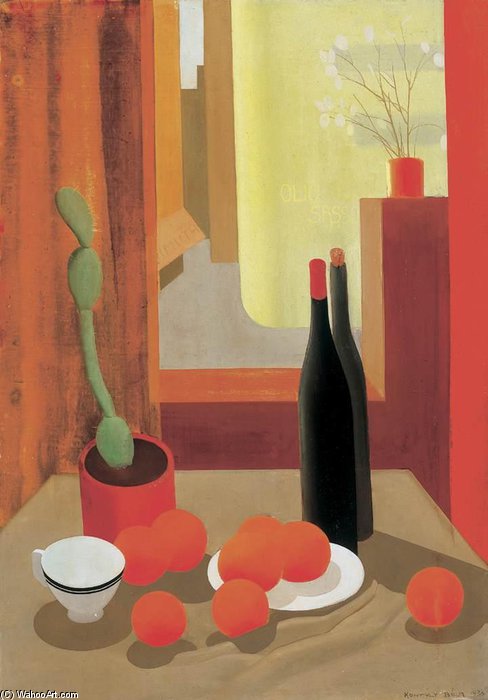 WikiOO.org - Encyclopedia of Fine Arts - Maľba, Artwork Bela Kontuly - Still-life With Cactus And Oranges