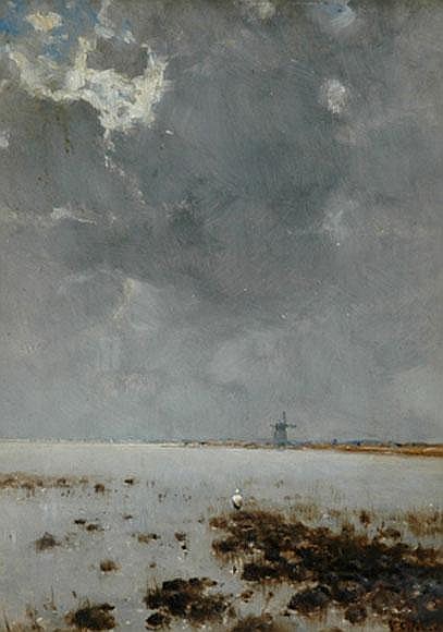 WikiOO.org - Encyclopedia of Fine Arts - Maalaus, taideteos Bela Spanyi - Approaching Storm Over A Lake Oil On Panel