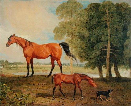 Wikioo.org - The Encyclopedia of Fine Arts - Painting, Artwork by Benjamin Marshall - Broodmare With Foal And Terrier