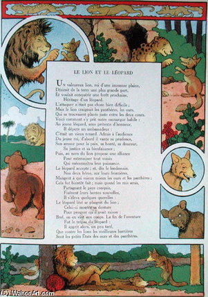 WikiOO.org – 美術百科全書 - 繪畫，作品 Benjamin Rabier - 狮子 和  的 豹