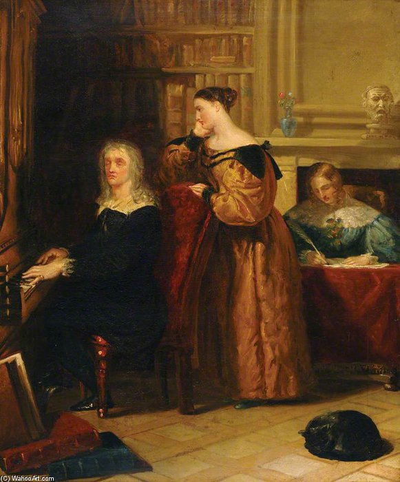 WikiOO.org - אנציקלופדיה לאמנויות יפות - ציור, יצירות אמנות Benjamin Robert Haydon - Milton And His Daughters At The Organ