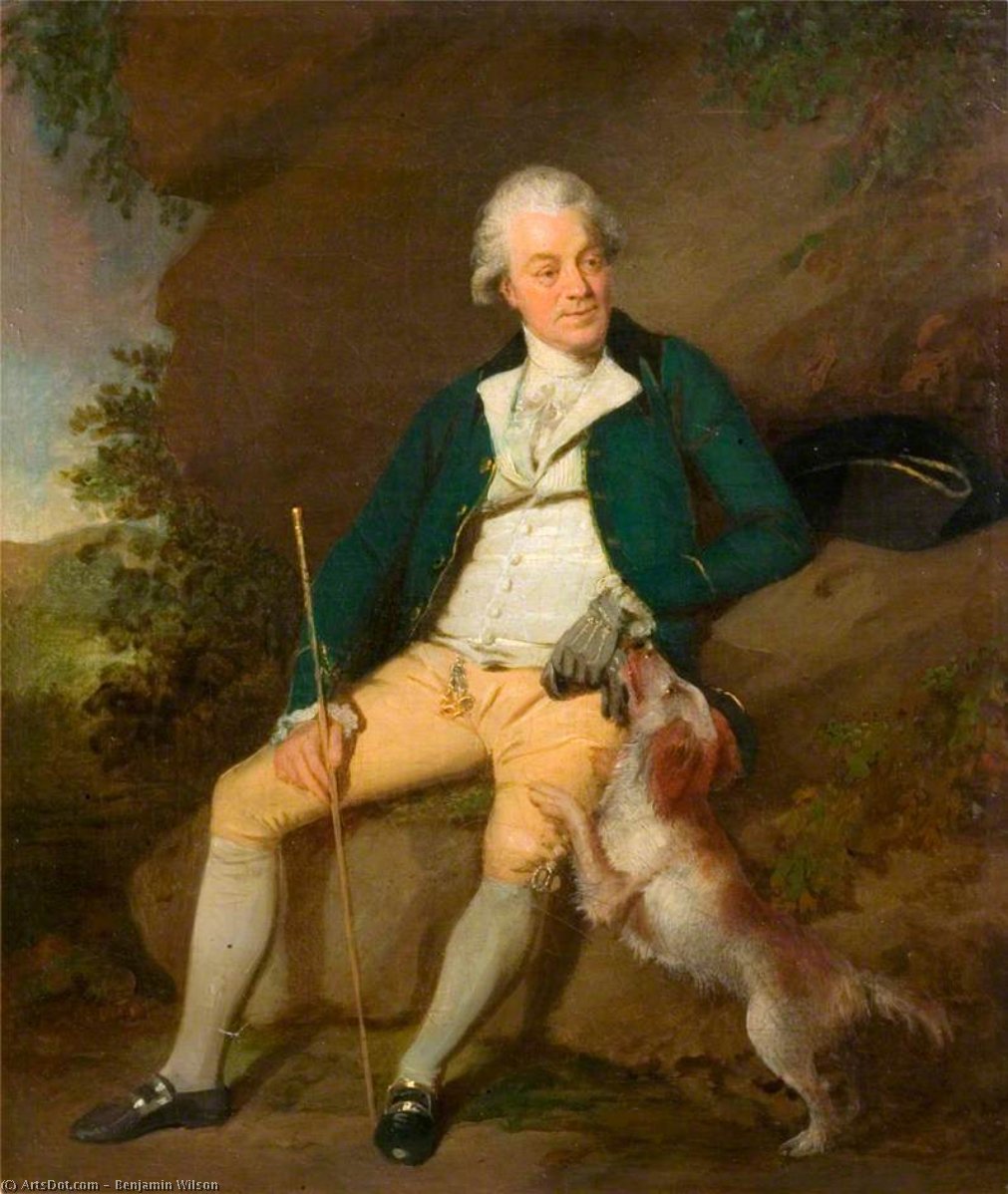 WikiOO.org - Encyclopedia of Fine Arts - Maľba, Artwork Benjamin Wilson - 'mr Nicholas' - A Seated Man With A Dog