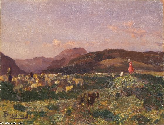 Wikioo.org - The Encyclopedia of Fine Arts - Painting, Artwork by Beppe Ciardi - Landscape With Shepherds