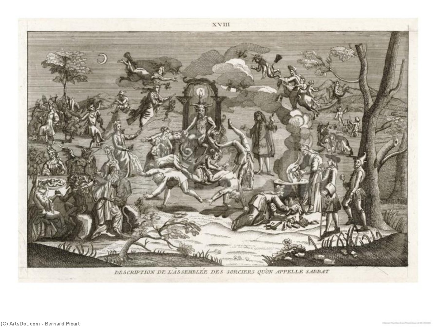 Wikioo.org - สารานุกรมวิจิตรศิลป์ - จิตรกรรม Bernard Picart - Picart Satan Presides While Dancers Cavort Before Him