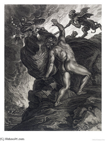 Wikioo.org - Die Enzyklopädie bildender Kunst - Malerei, Kunstwerk von Bernard Picart - Picart Sisyphus Pushing seinen Stein auf einen Berg