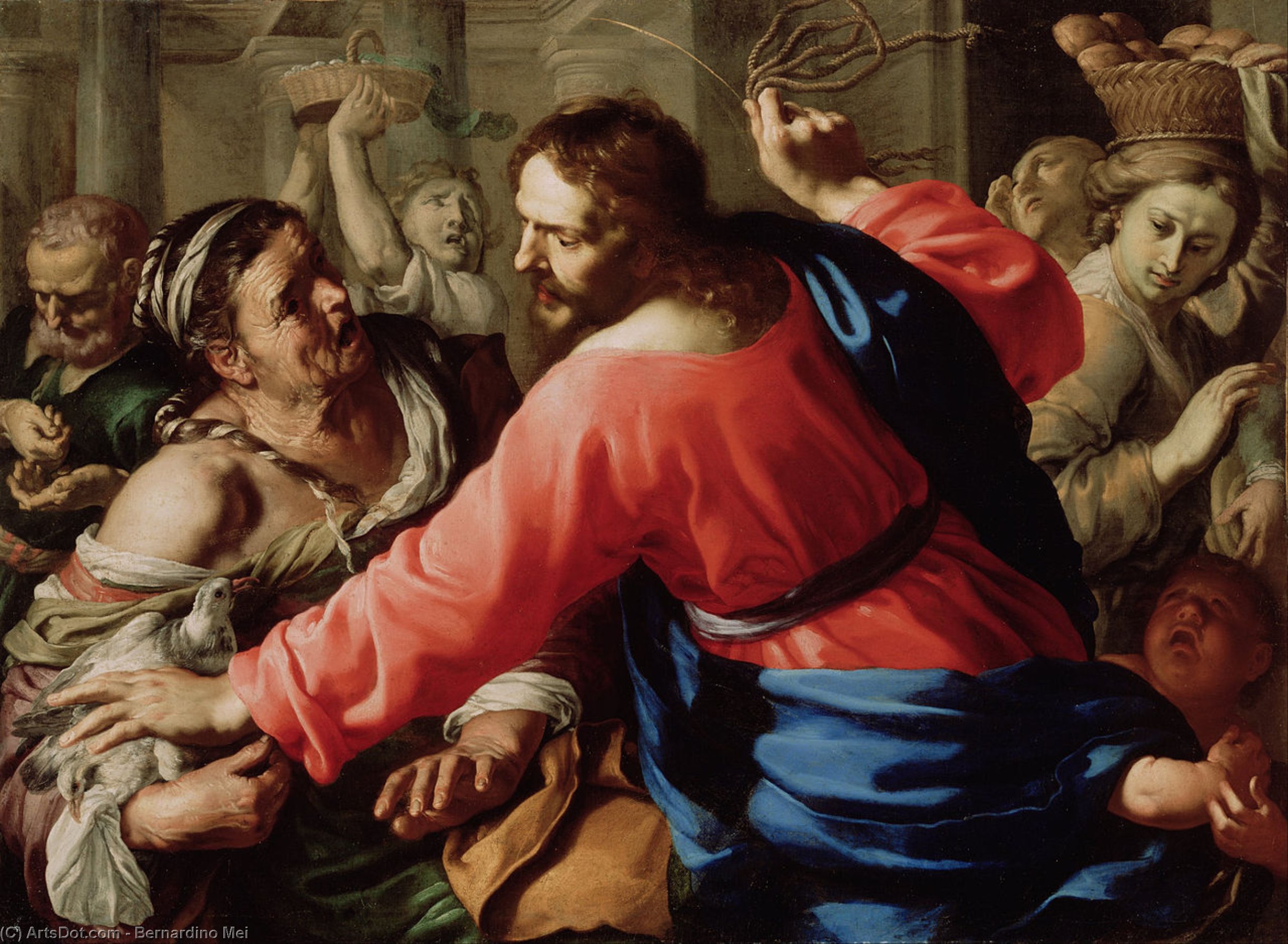 Wikioo.org – L'Encyclopédie des Beaux Arts - Peinture, Oeuvre de Bernardino Mei - jésus christ nettoyant  au  temple