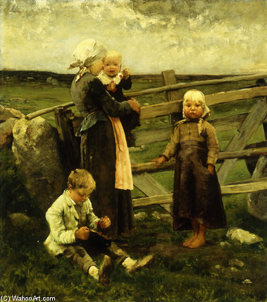 WikiOO.org - Encyclopedia of Fine Arts - Lukisan, Artwork Bernardus Johannes (Bernard) Blommers - Children With Cherrie