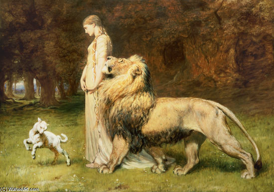 Wikioo.org – La Enciclopedia de las Bellas Artes - Pintura, Obras de arte de Briton Rivière - Una y el león
