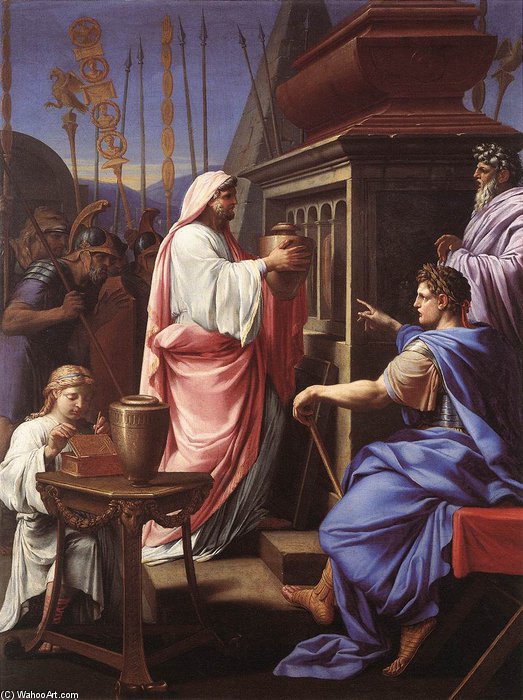 WikiOO.org - 백과 사전 - 회화, 삽화 Brother Lesueur (Eustache Le Sueur) - Caligula Depositing The Ashes Of His Mother And Brother In The Tomb Of His Ancestors