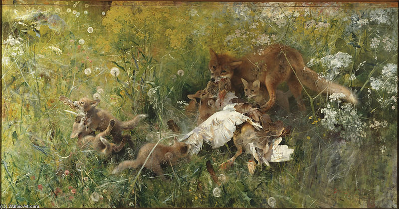 Wikioo.org - The Encyclopedia of Fine Arts - Painting, Artwork by Bruno Andreas Liljefors - A Fox Family