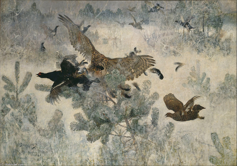 Wikioo.org - The Encyclopedia of Fine Arts - Painting, Artwork by Bruno Andreas Liljefors - Hawk And Black-game