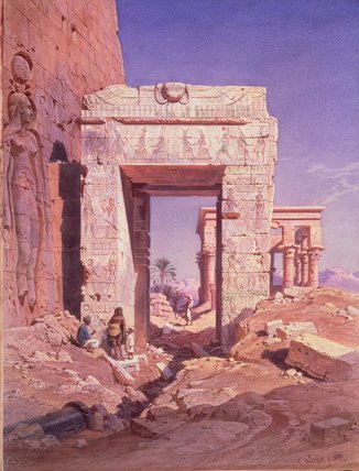 WikiOO.org - Encyclopedia of Fine Arts - Målning, konstverk Carl (Friedrich Heinrich) Werner - Doorway From Temple Of Isis To Temple Called Bed