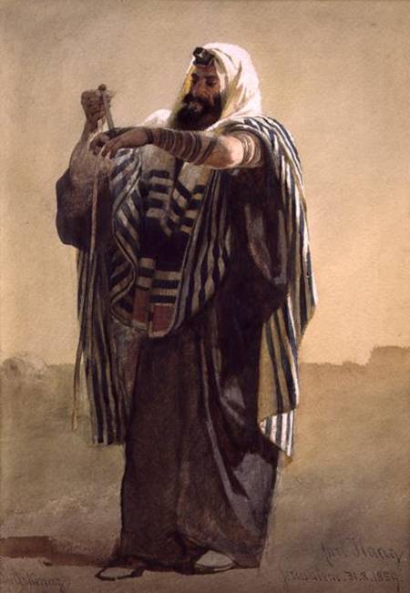 WikiOO.org - Εγκυκλοπαίδεια Καλών Τεχνών - Ζωγραφική, έργα τέχνης Carl Haag - A Jerusalemite Shepherd Winding The Phylacteries