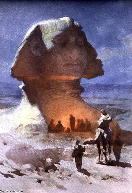 Wikioo.org - The Encyclopedia of Fine Arts - Painting, Artwork by Carl Haag - A Night Encampment Before The Sphinx