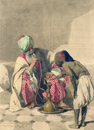 Wikioo.org - The Encyclopedia of Fine Arts - Painting, Artwork by Carl Haag - The Nargileh Smoker And His Slave Boy