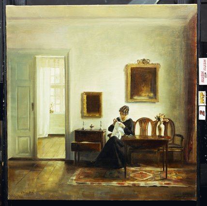 WikiOO.org - Enciclopedia of Fine Arts - Pictura, lucrări de artă Carl Vilhelm Holsoe - A Woman Sewing In An Interior