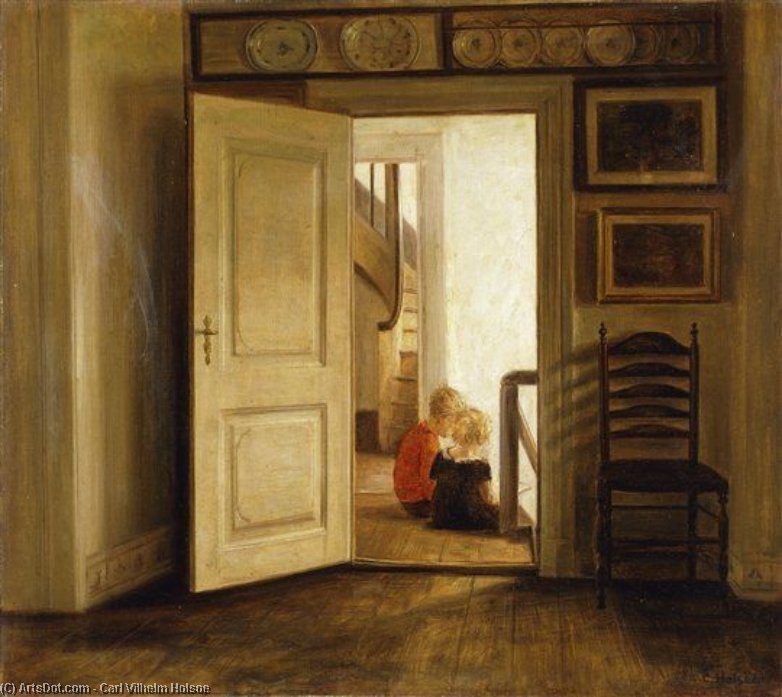 WikiOO.org - Enciclopedia of Fine Arts - Pictura, lucrări de artă Carl Vilhelm Holsoe - Children In An Interior