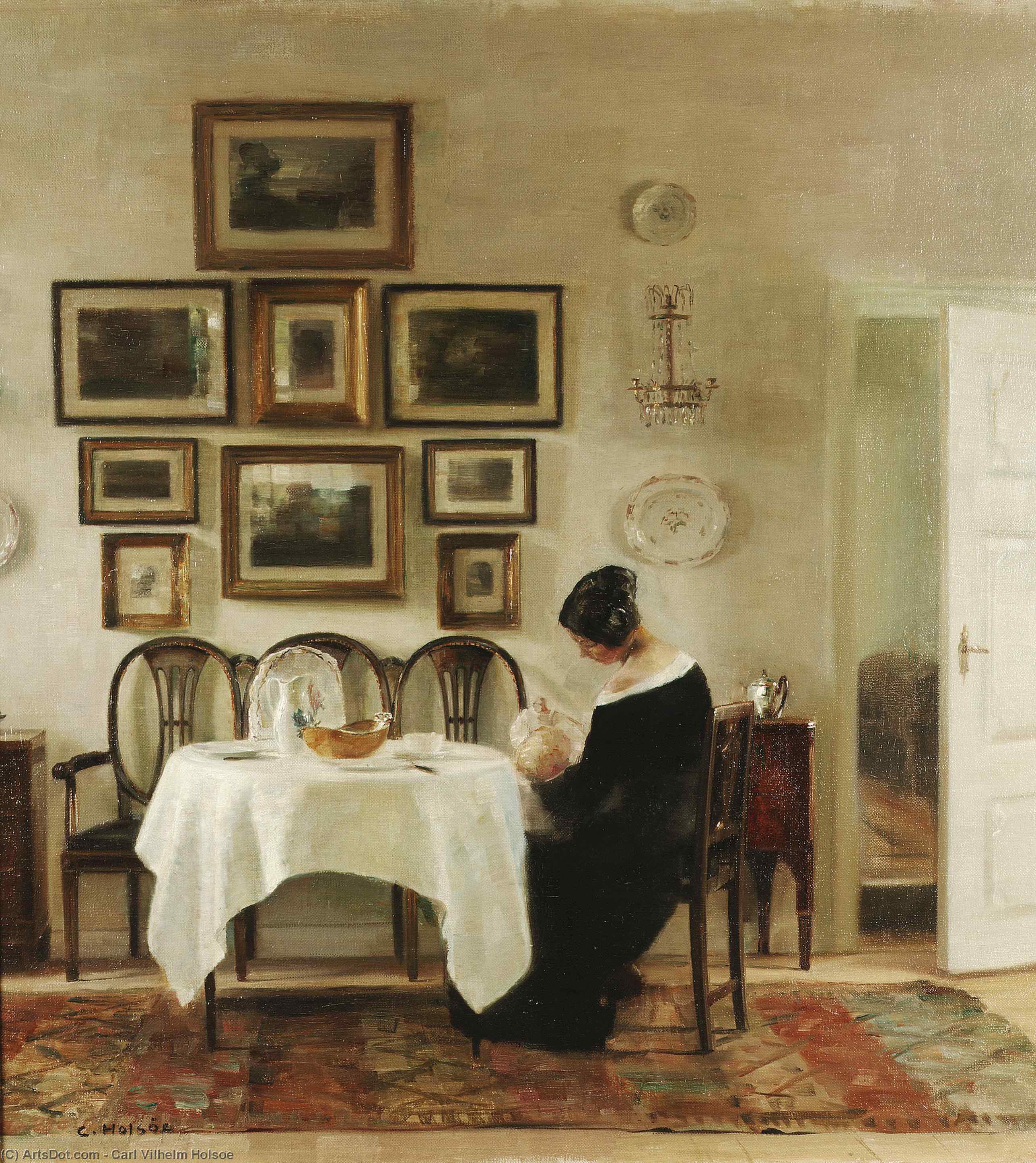 WikiOO.org - Güzel Sanatlar Ansiklopedisi - Resim, Resimler Carl Vilhelm Holsoe - Mother And Child In A Dining Room Interior