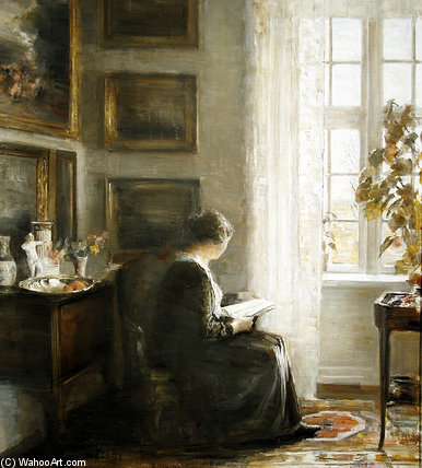 WikiOO.org - Enciclopedia of Fine Arts - Pictura, lucrări de artă Carl Vilhelm Holsoe - Reading By A Sunny Window