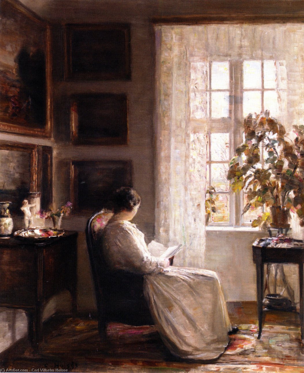 WikiOO.org - Enciclopedia of Fine Arts - Pictura, lucrări de artă Carl Vilhelm Holsoe - Reading In The Morning Light