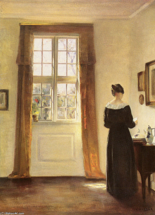 Wikioo.org - The Encyclopedia of Fine Arts - Painting, Artwork by Carl Vilhelm Holsoe - Woman In Interior