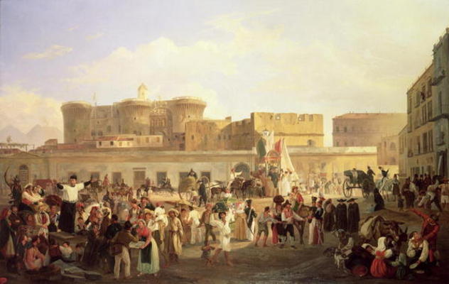Wikioo.org - The Encyclopedia of Fine Arts - Painting, Artwork by Carl Wilhelm Goetzloff - Neapolitan Folk Life At The Largo Di Castello
