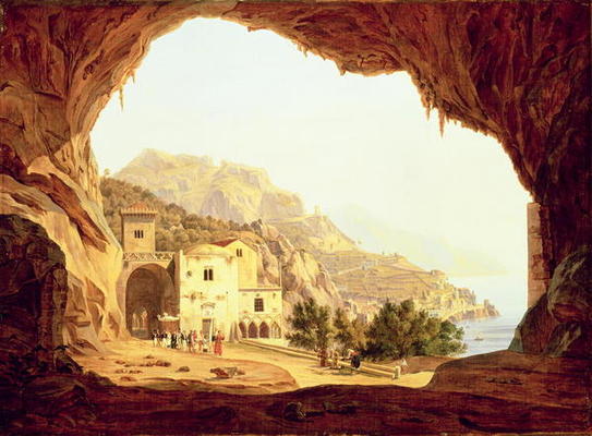 Wikioo.org - Die Enzyklopädie bildender Kunst - Malerei, Kunstwerk von Carl Wilhelm Goetzloff - blick aus Ein  Grotte  über  der  Amalfiküste