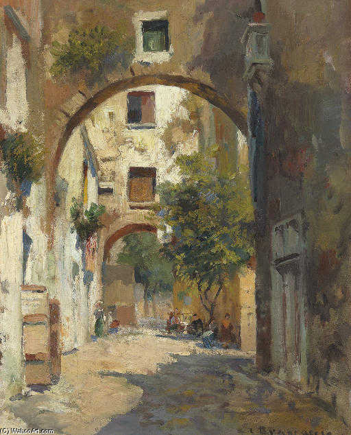 Wikioo.org - The Encyclopedia of Fine Arts - Painting, Artwork by Carlo Brancaccio - A Shady Street In Naples