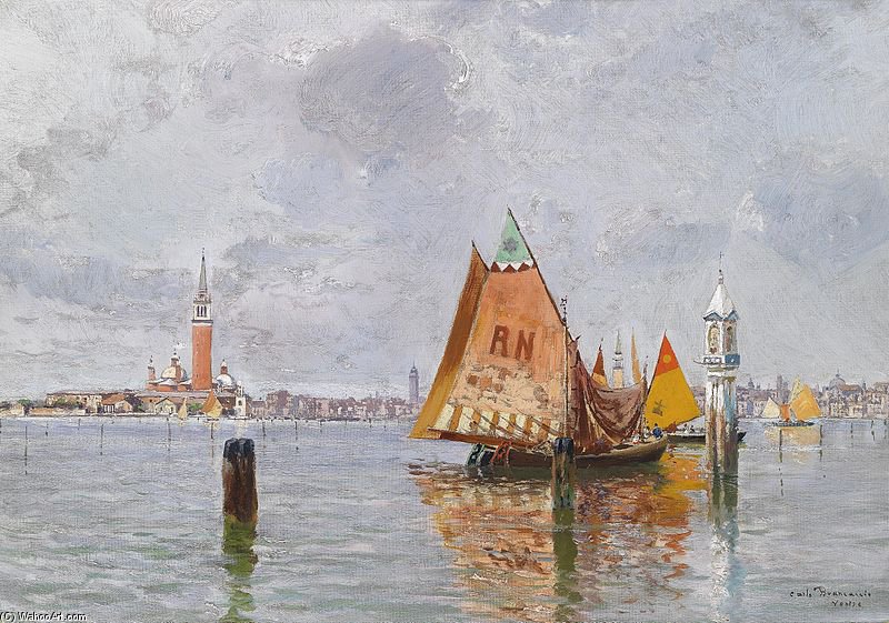 WikiOO.org – 美術百科全書 - 繪畫，作品 Carlo Brancaccio - Fischerboote在明镜拉居纳冯威尼斯