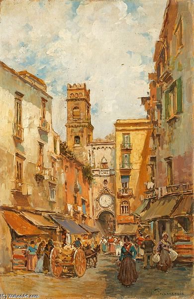 Wikioo.org - The Encyclopedia of Fine Arts - Painting, Artwork by Carlo Brancaccio - Straßenansicht In Neapel Mit Blick Auf Sant'eligio Maggiore