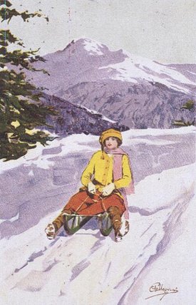 Wikioo.org - The Encyclopedia of Fine Arts - Painting, Artwork by Carlo Pellegrini - Young Woman Tobogganing
