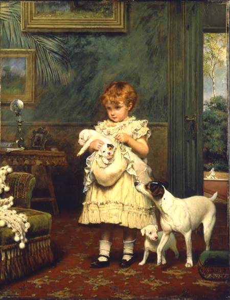 WikiOO.org - Encyclopedia of Fine Arts - Schilderen, Artwork Charles Burton Barber - Girl With Dogs -